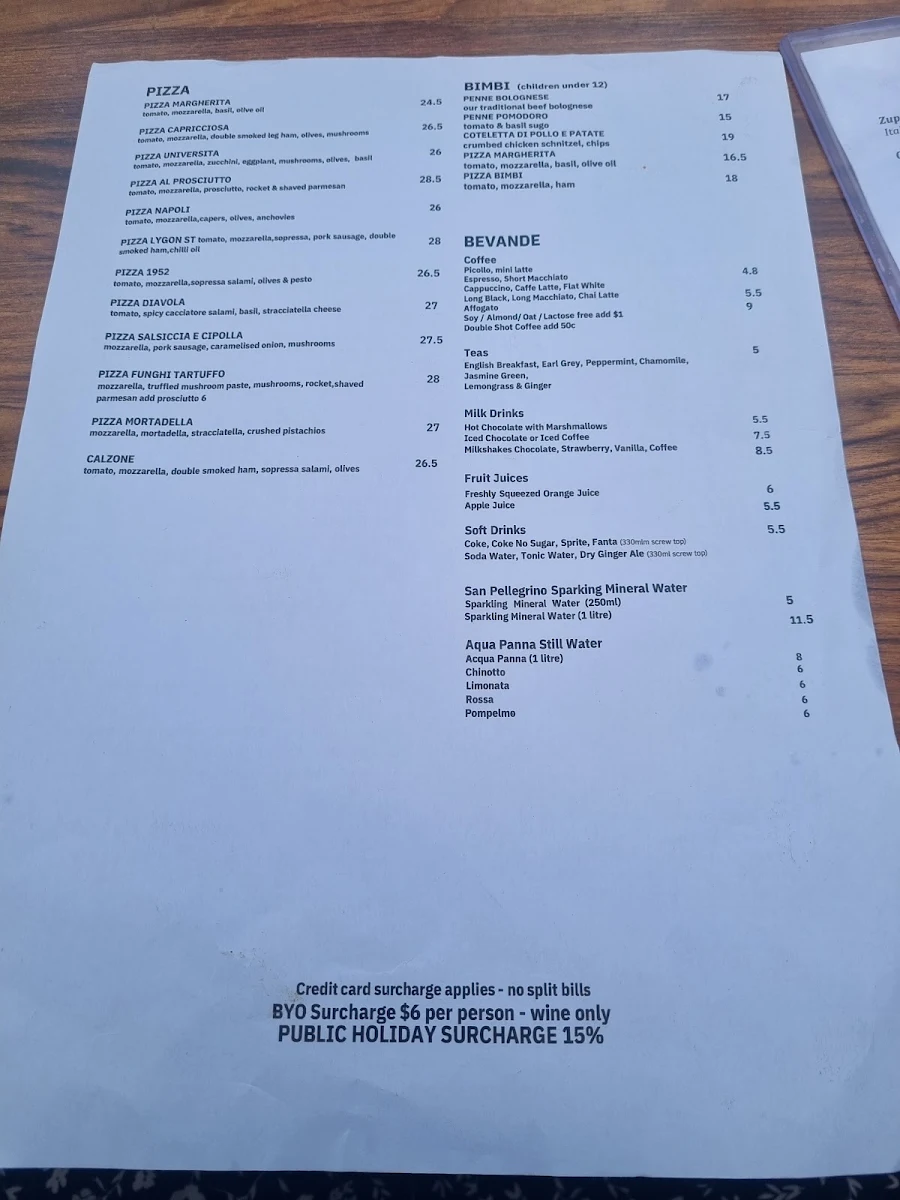 Menu, University Cafe