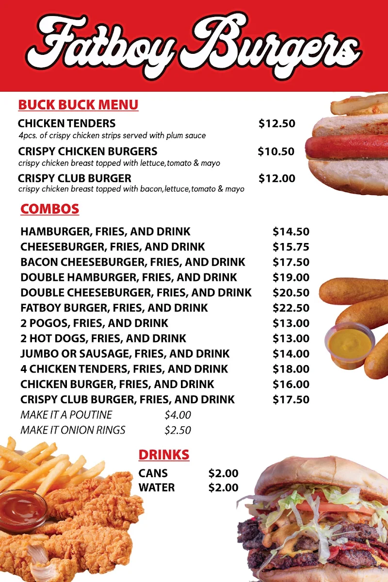 Menu, Fatboy Burgers