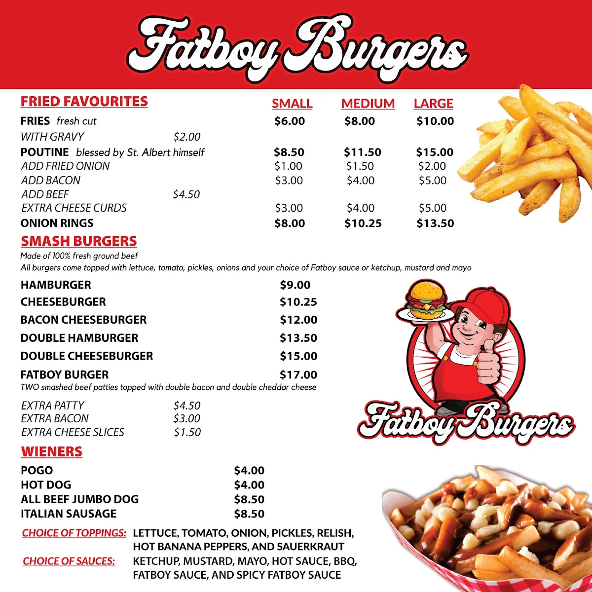 Menu, Fatboy Burgers
