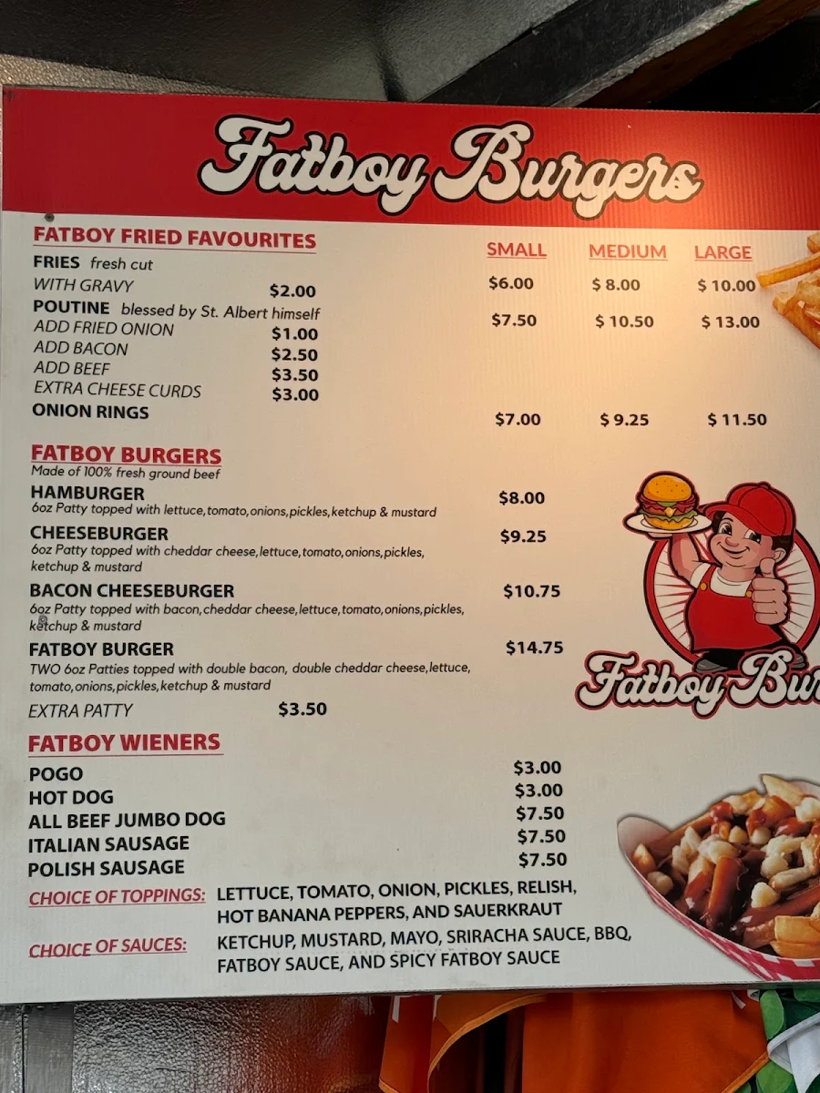 Menu, Fatboy Burgers