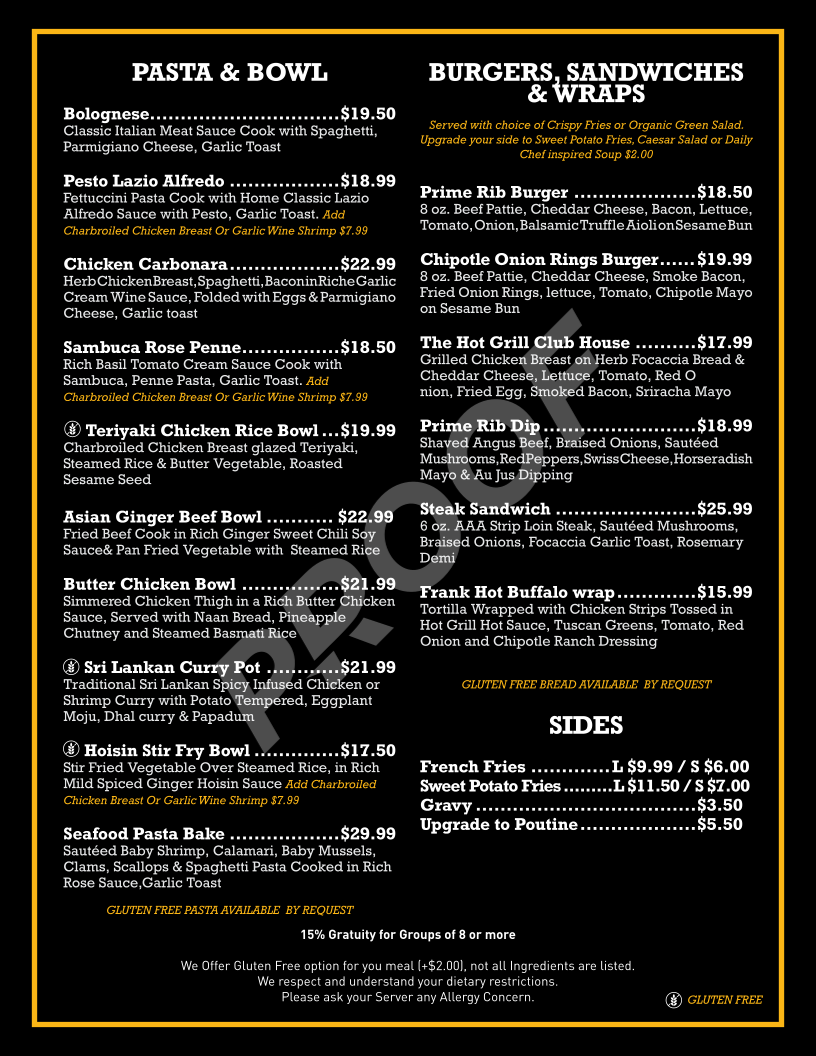 Menu, The Hot Grill