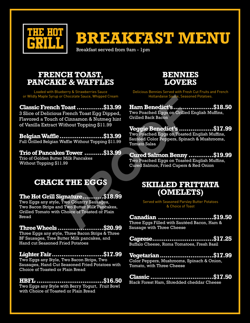 Menu, The Hot Grill