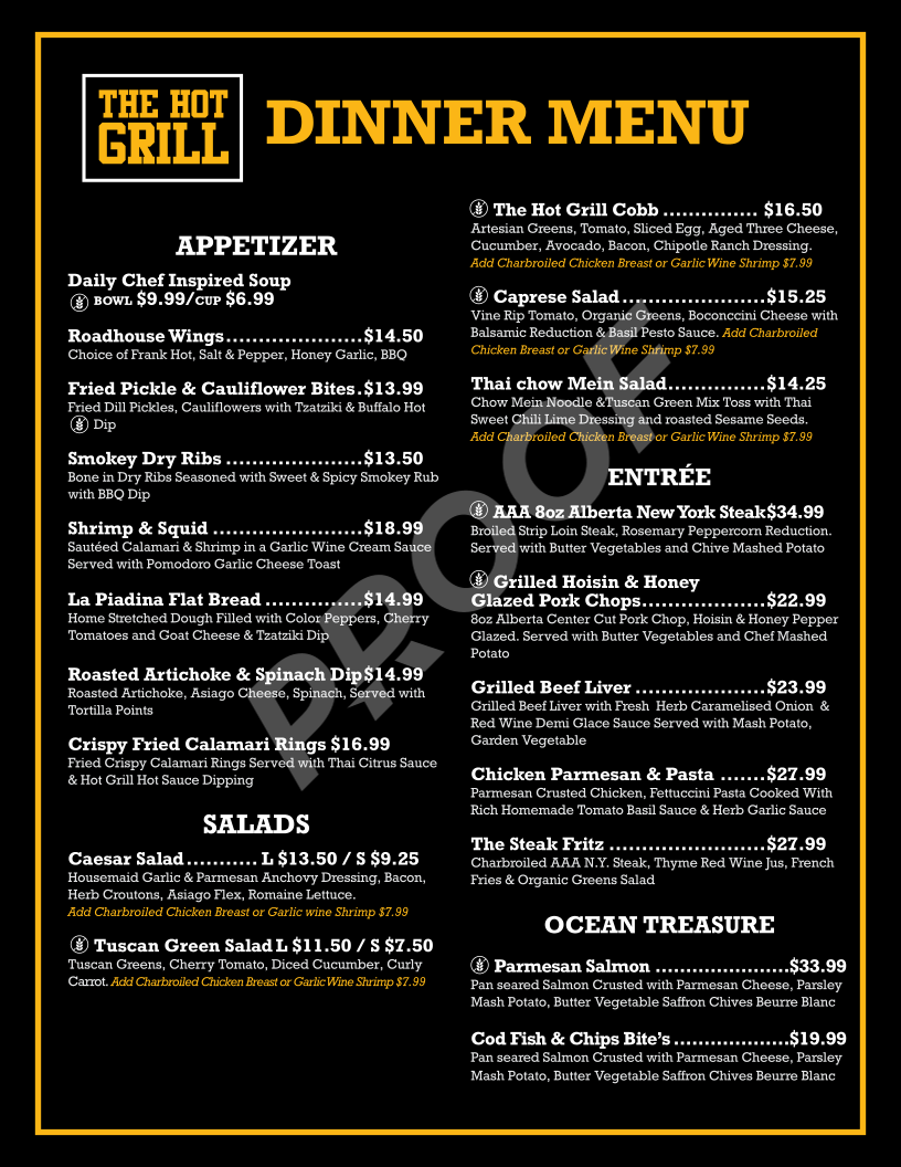 Menu, The Hot Grill