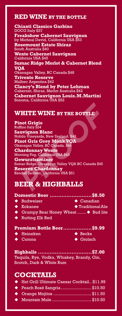Menu, The Hot Grill