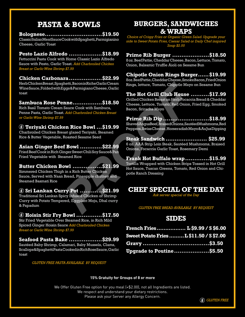 Menu, The Hot Grill