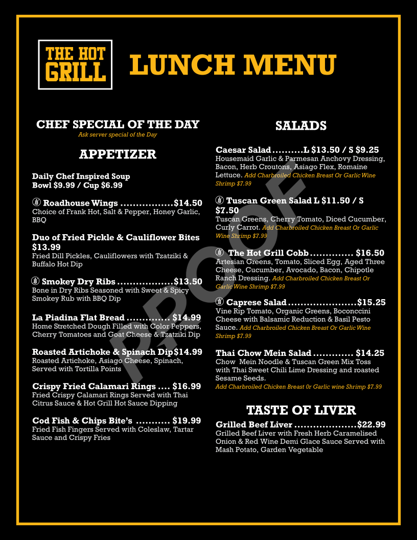 Menu, The Hot Grill