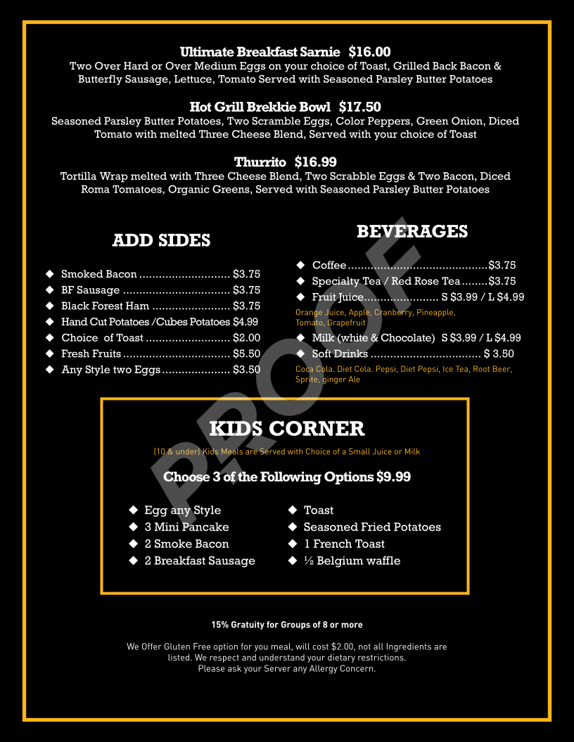 Menu, The Hot Grill