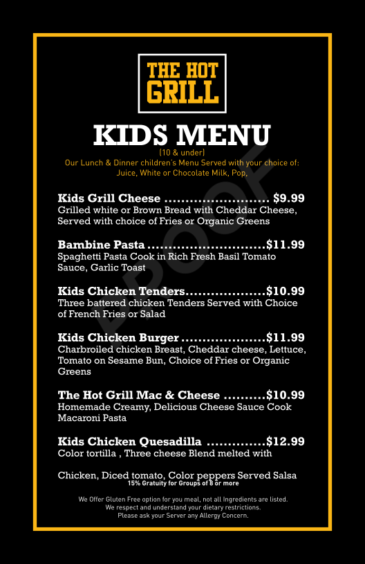 Menu, The Hot Grill