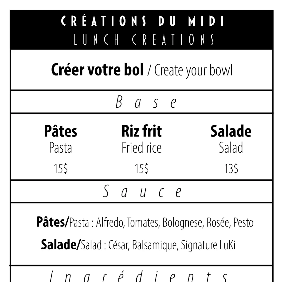 Menu, Restaurant LuKi