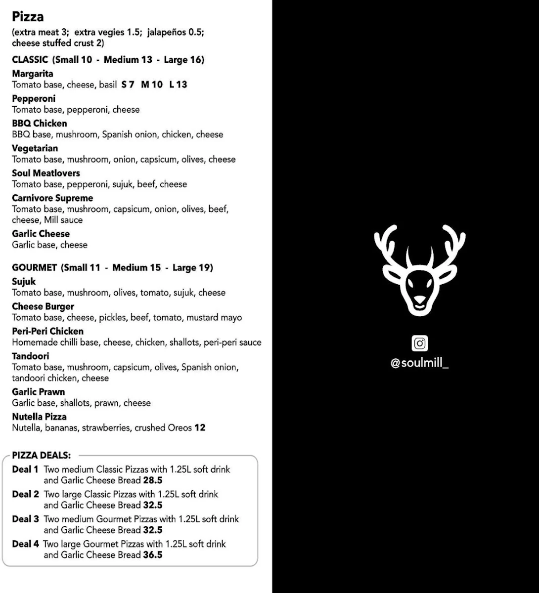 Menu, Soul Mill Woodfired Pizza