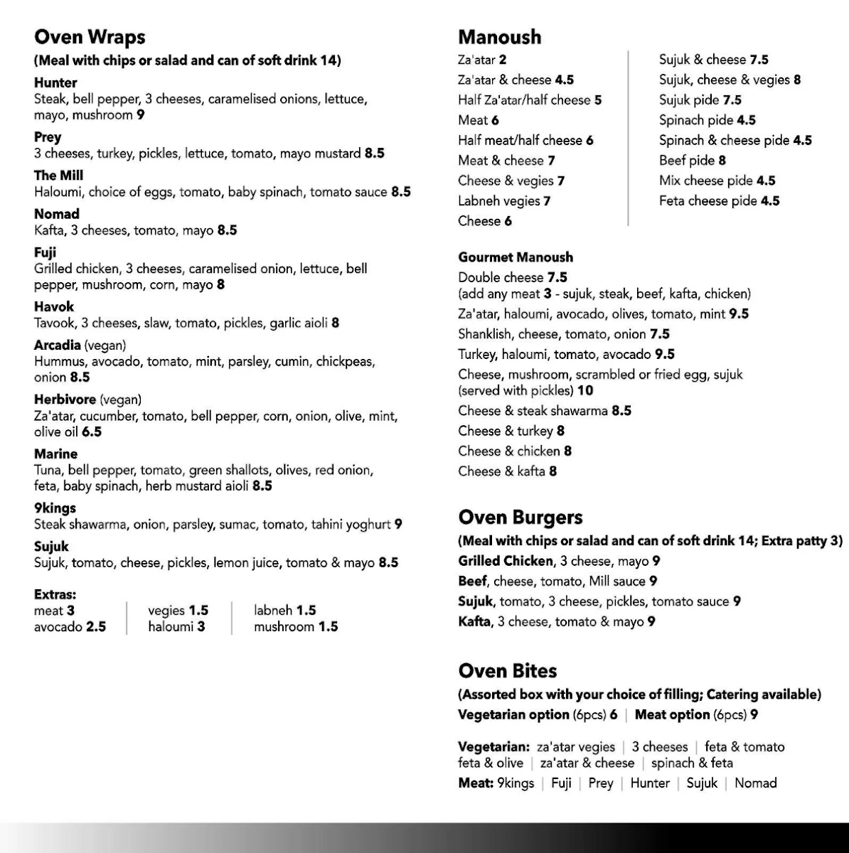 Menu, Soul Mill Woodfired Pizza