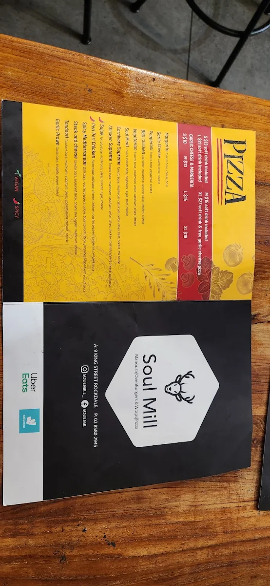 Menu, Soul Mill Woodfired Pizza