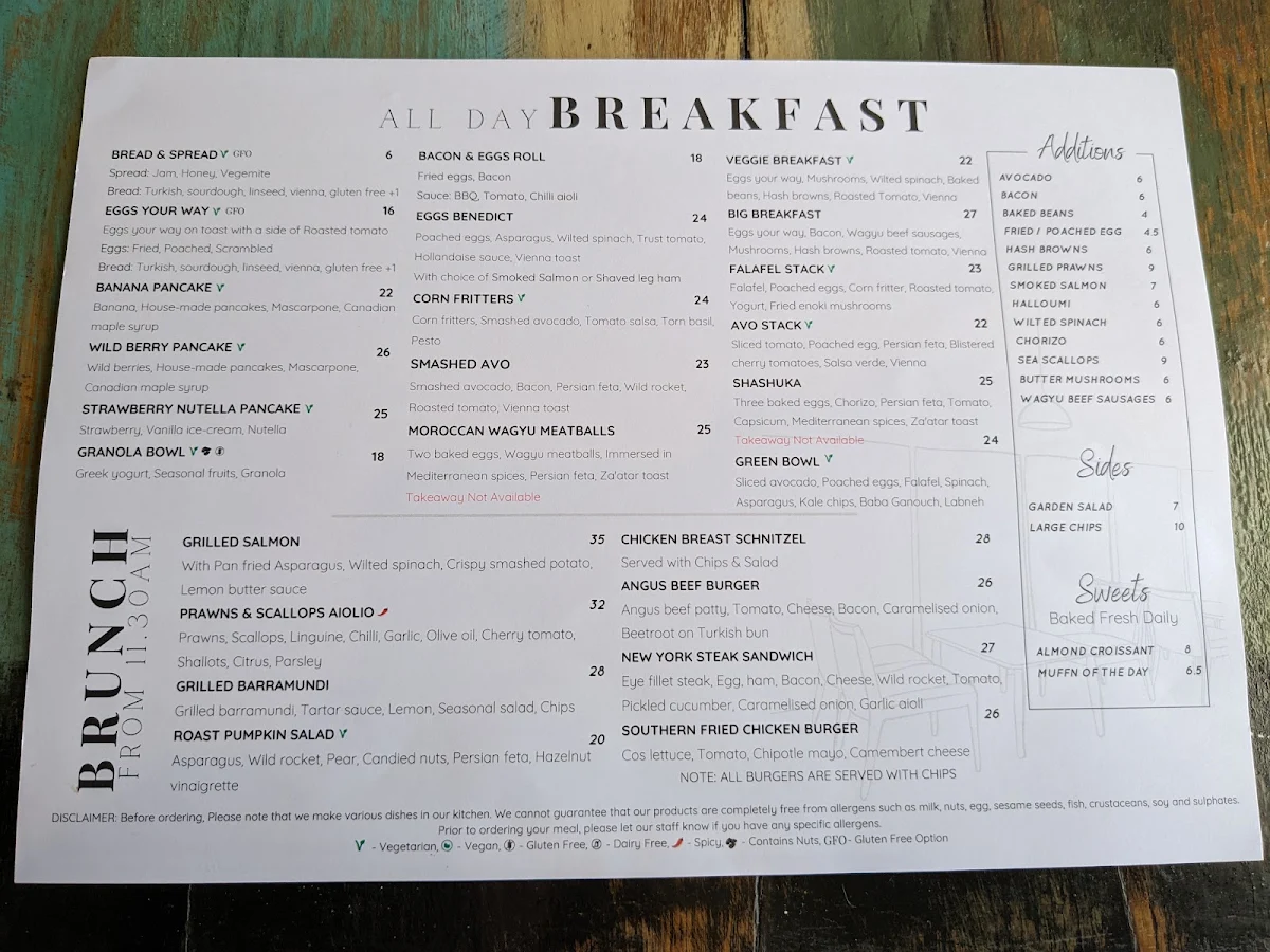 Menu, Pool Coffee Eatery