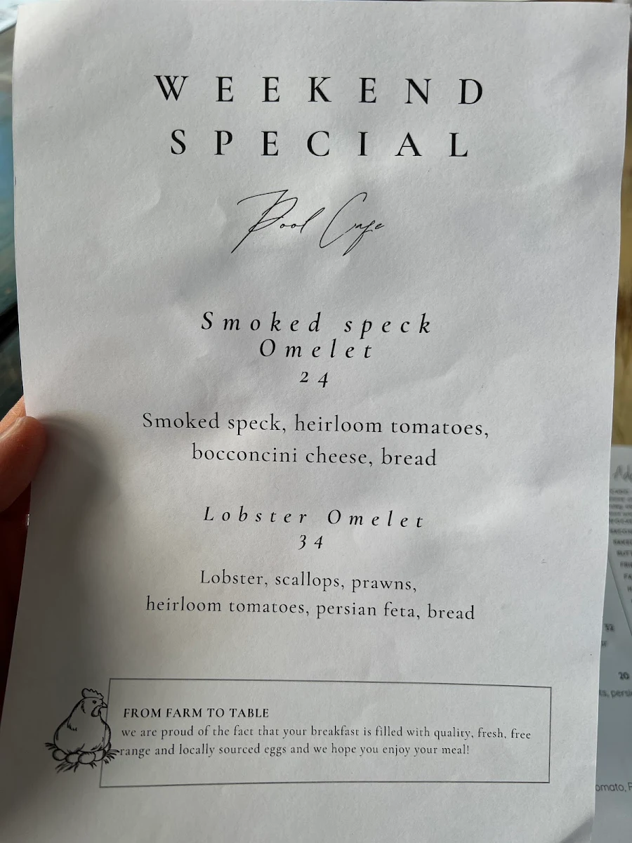 Menu, Pool Coffee Eatery