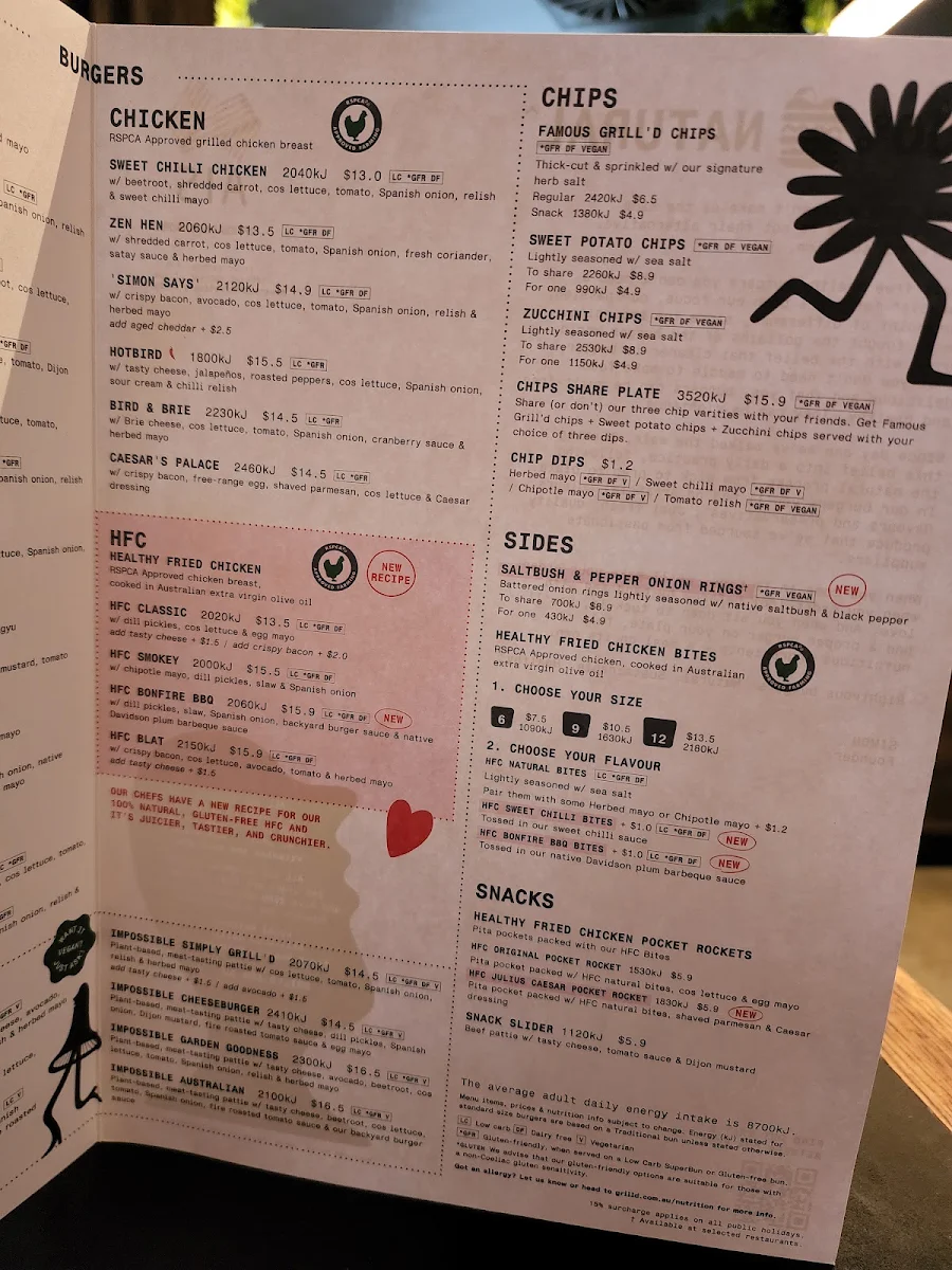 Menu, Grill'd Burgers - Logan Hyperdome