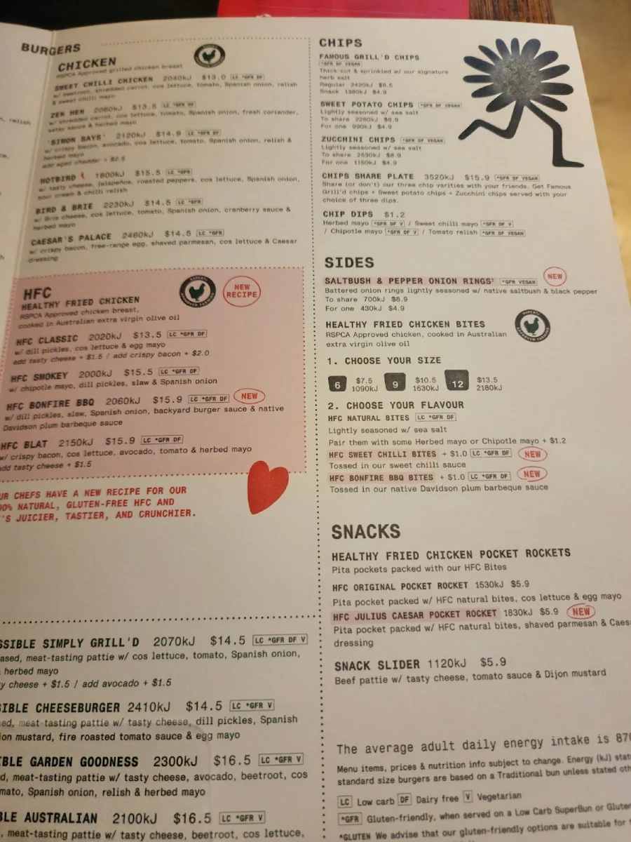 Menu, Grill'd Burgers - Logan Hyperdome