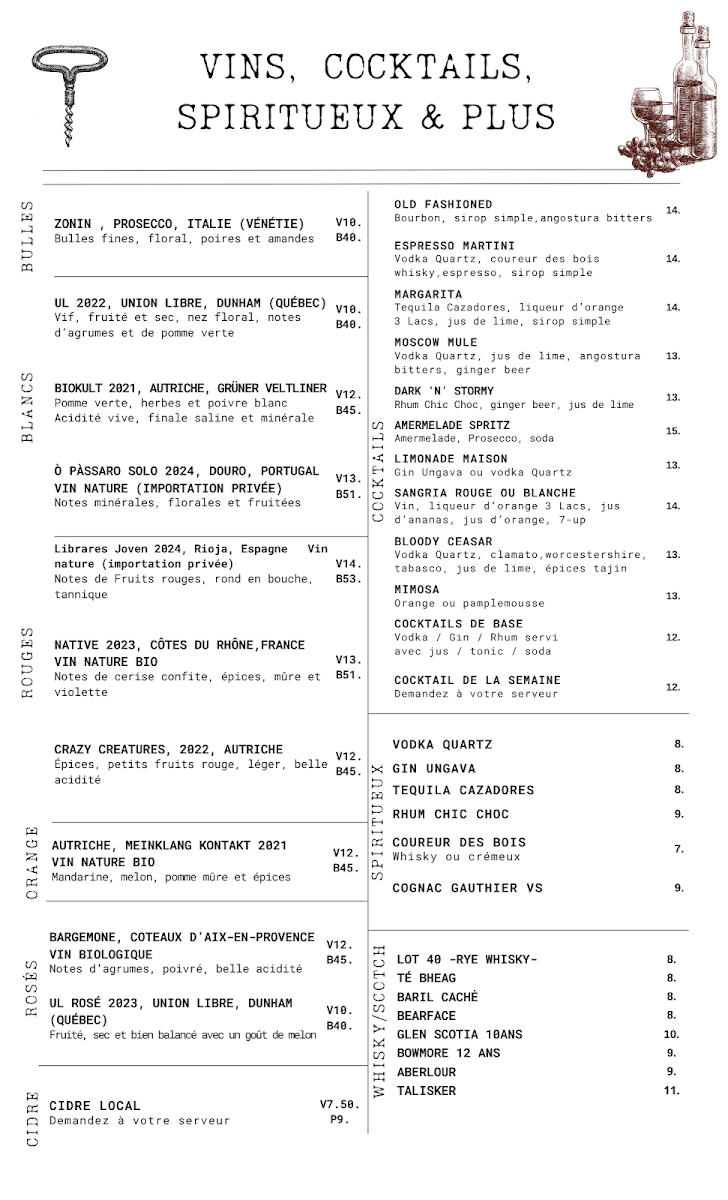 Menu, Sutton Brouërie - Microbrasserie & Auberge