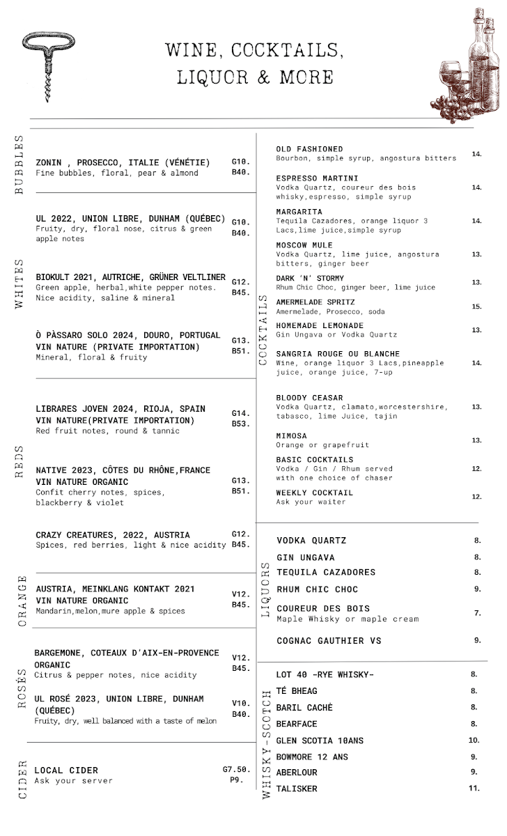 Menu, Sutton Brouërie - Microbrasserie & Auberge