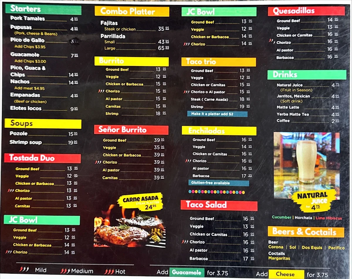 Menu, JC's Tacos and More