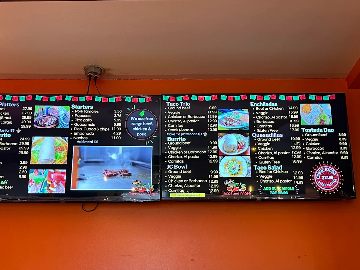Menu, JC's Tacos and More