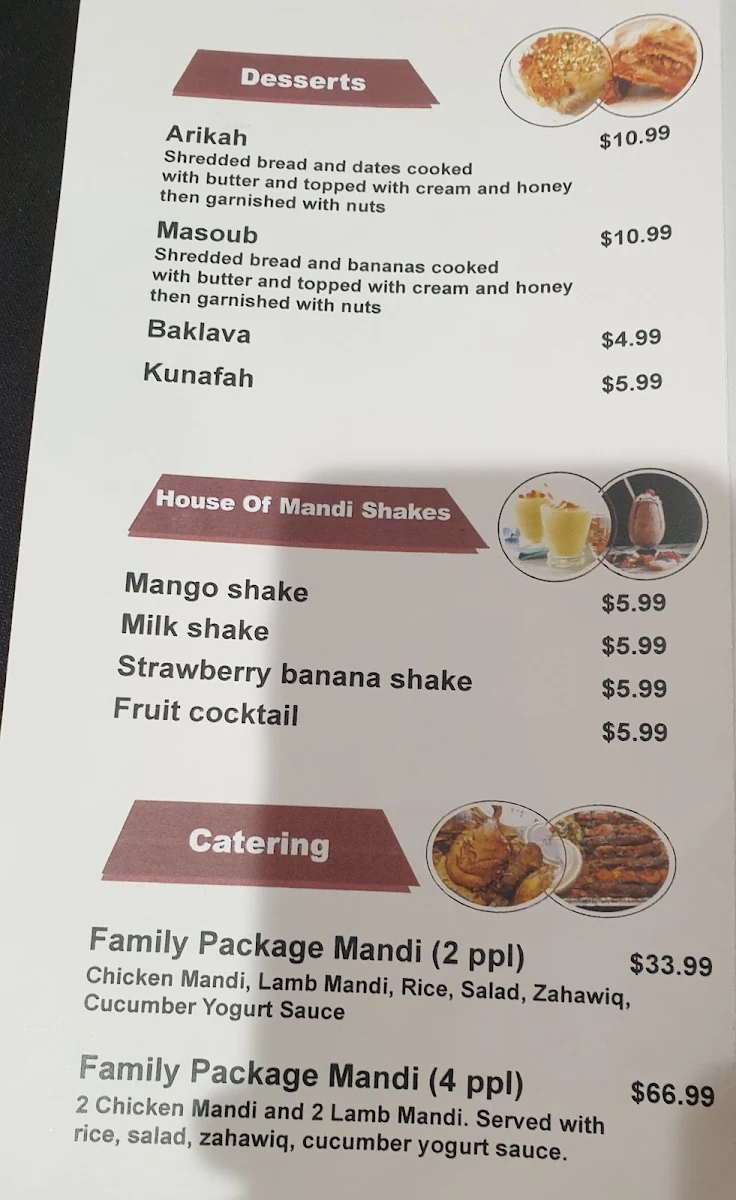 Menu, HOUSE OF MANDI