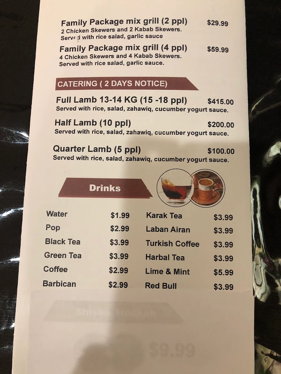 Menu, HOUSE OF MANDI