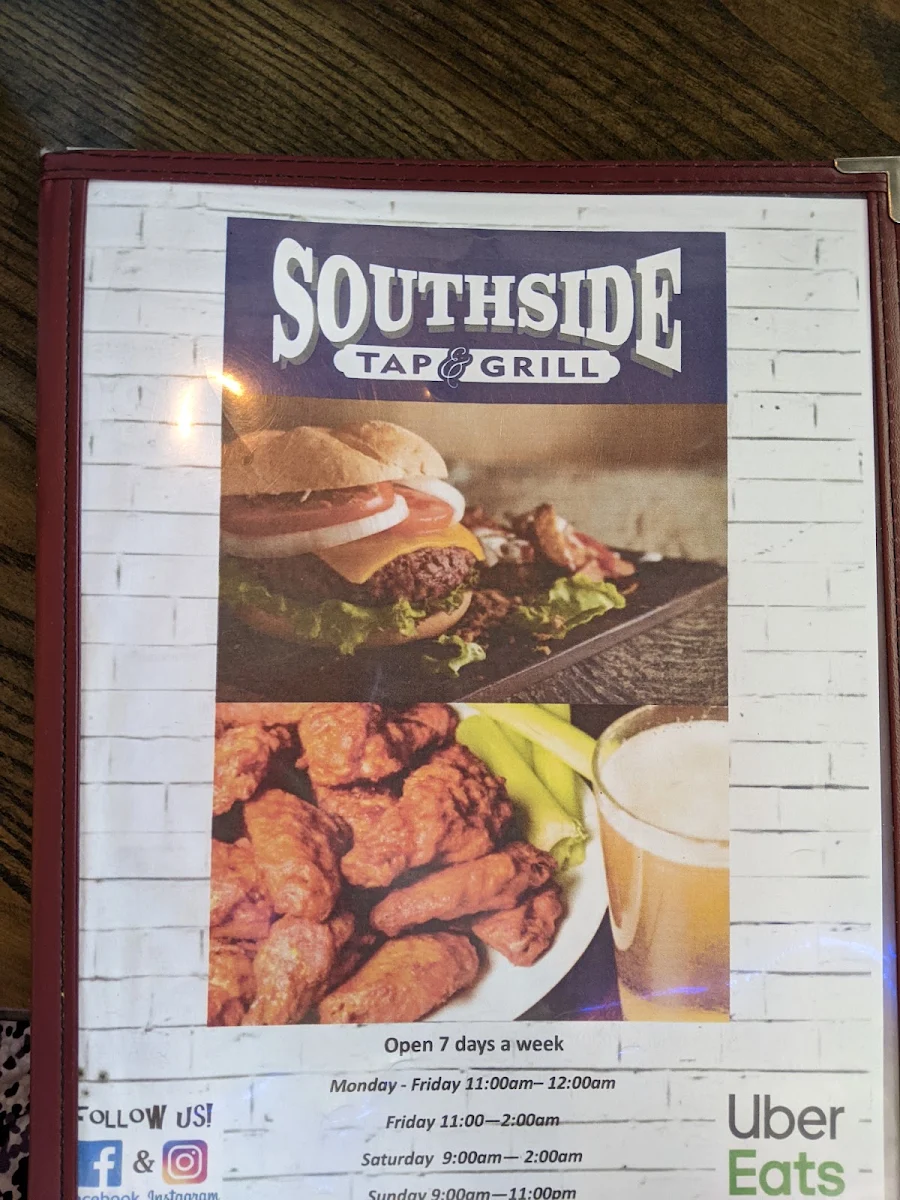 Menu, Southside Tap and Grill