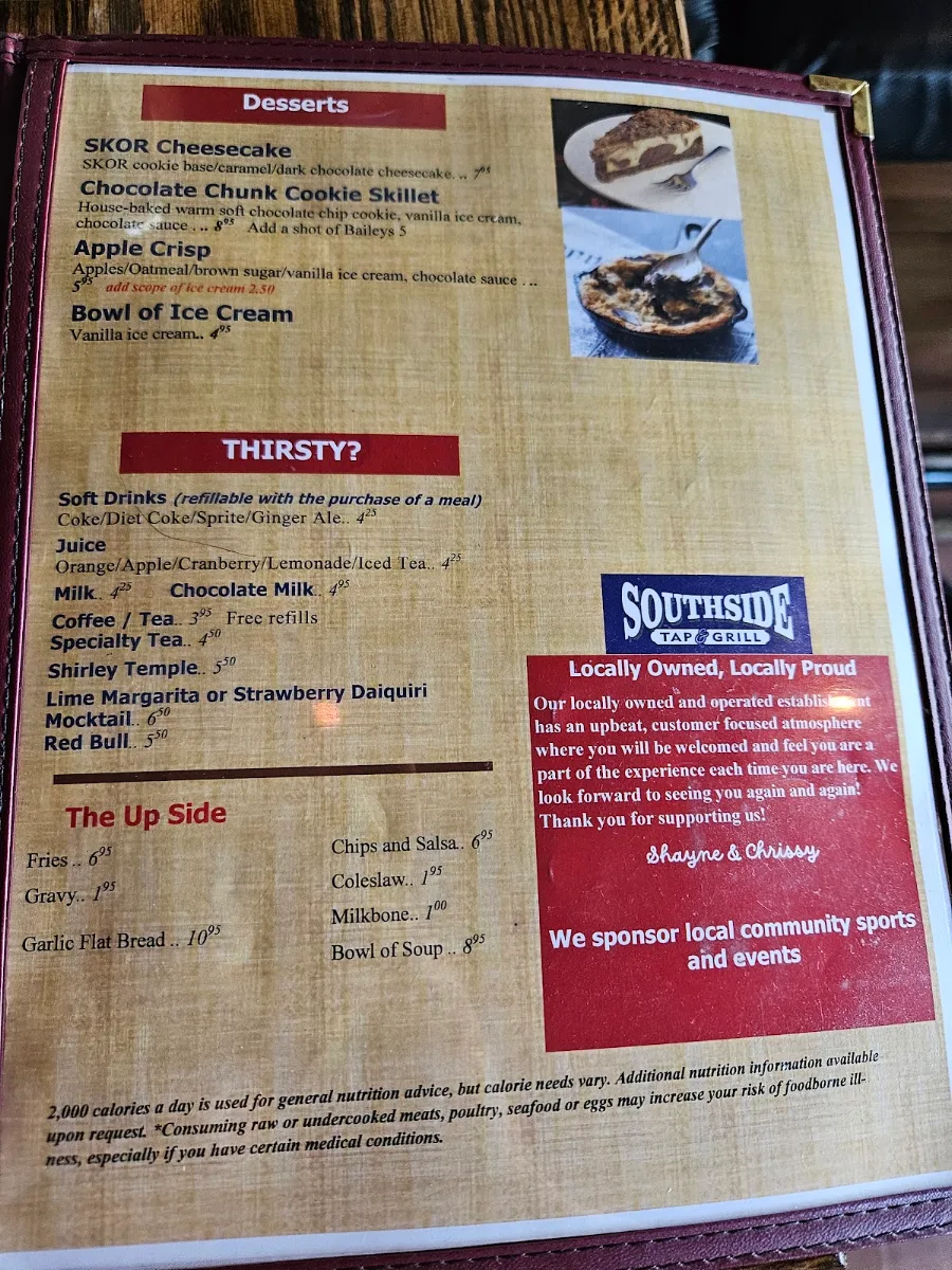Menu, Southside Tap and Grill
