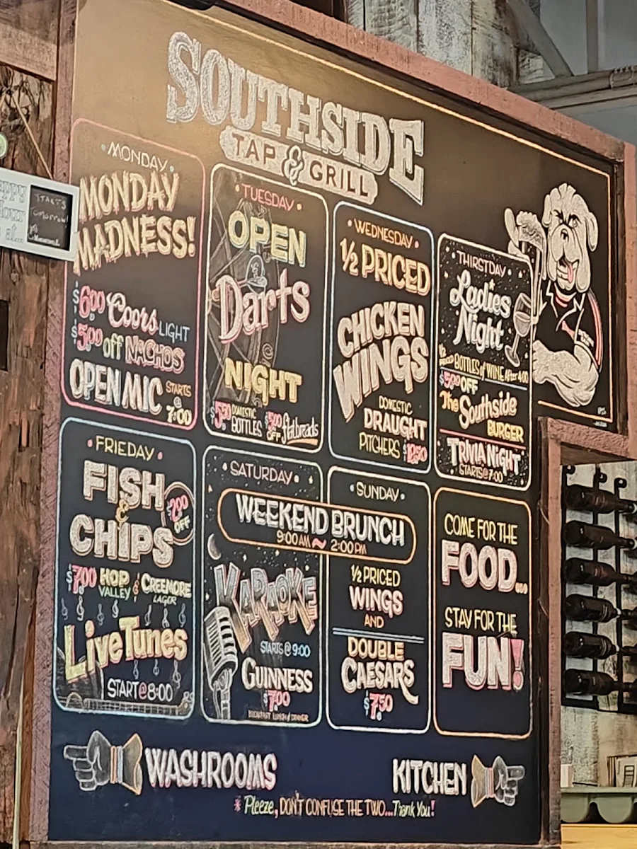 Menu, Southside Tap and Grill