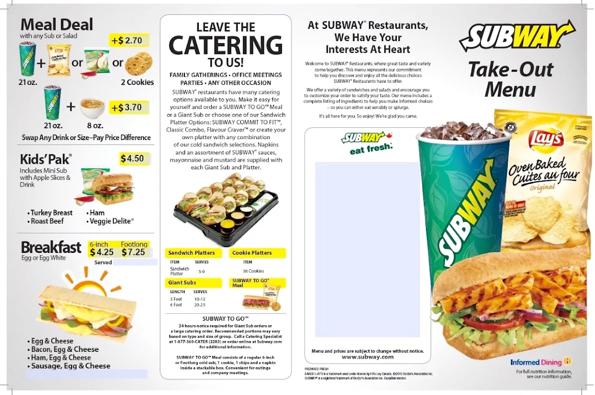 Menu, Subway