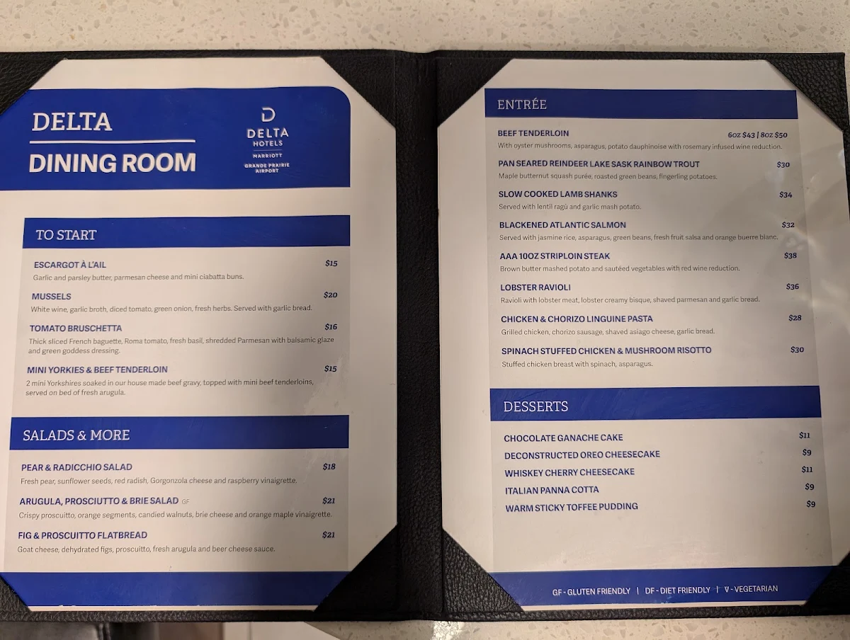 Menu, Delta Dining Room