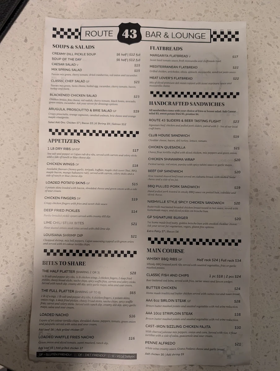 Menu, Delta Dining Room