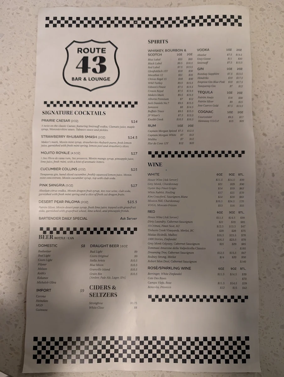 Menu, Delta Dining Room
