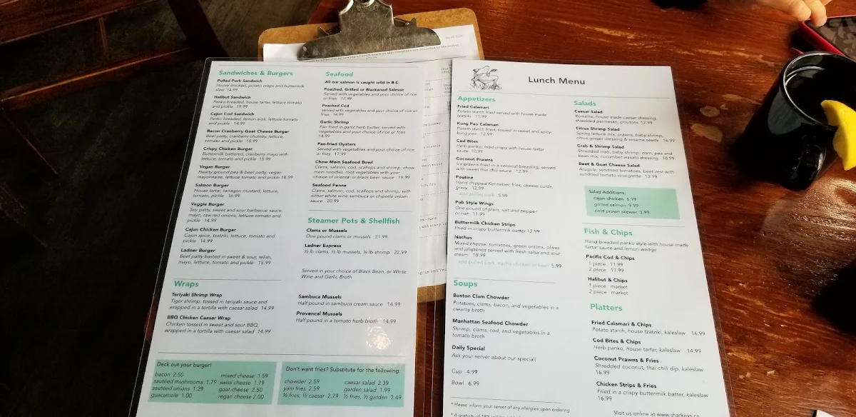 Menu, Sharkey's Seafood Bar & Grille