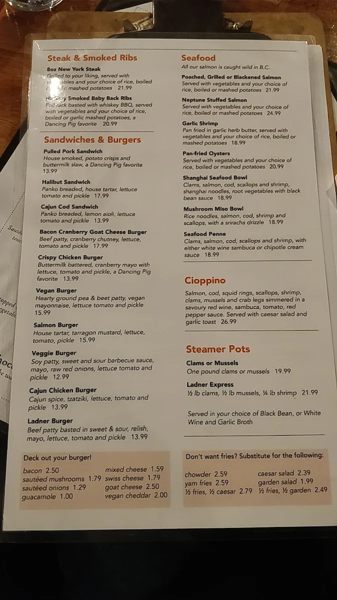 Menu, Sharkey's Seafood Bar & Grille