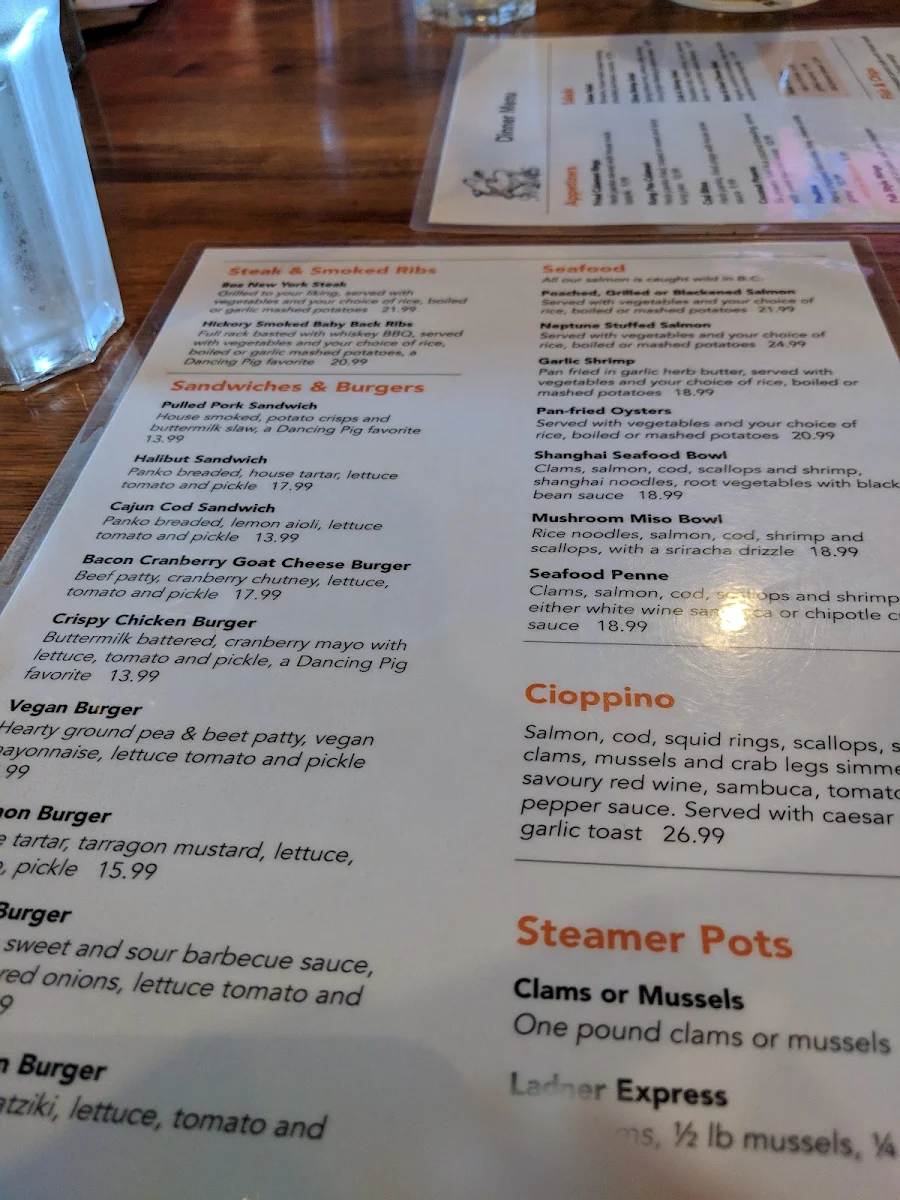 Menu, Sharkey's Seafood Bar & Grille