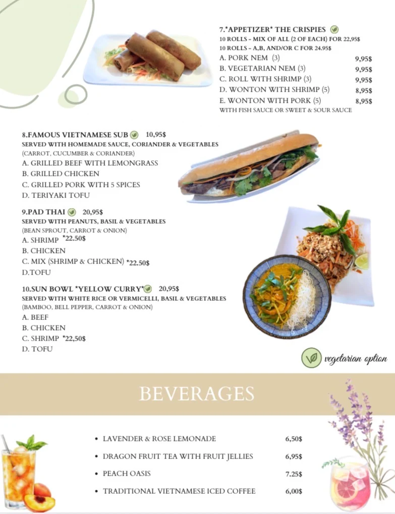 Menu, Vic & CO Cuisine Viêt