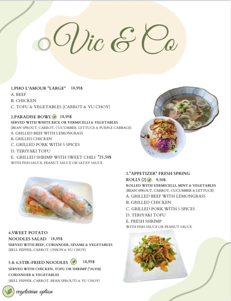 Menu, Vic & CO Cuisine Viêt