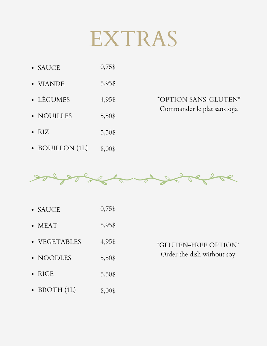 Menu, Vic & CO Cuisine Viêt