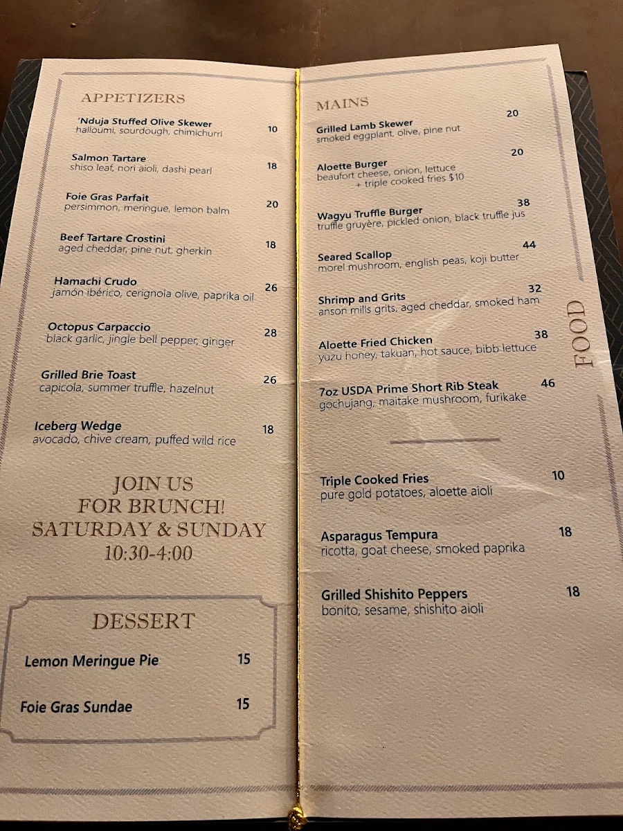 Menu, Aloette Restaurant