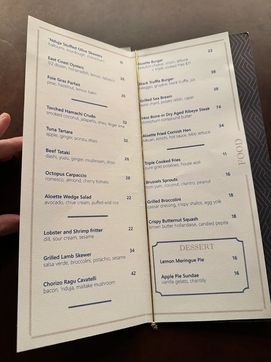 Menu, Aloette Restaurant