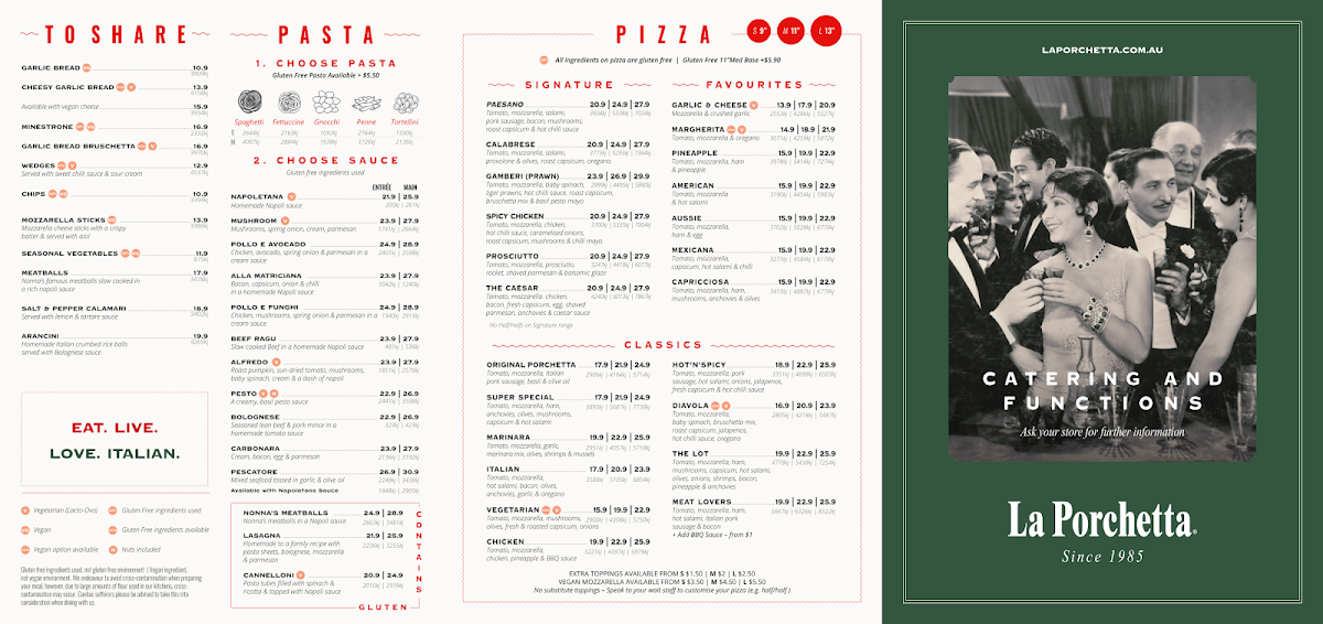 Menu, La Porchetta | Best Italian Restaurant in Bendigo