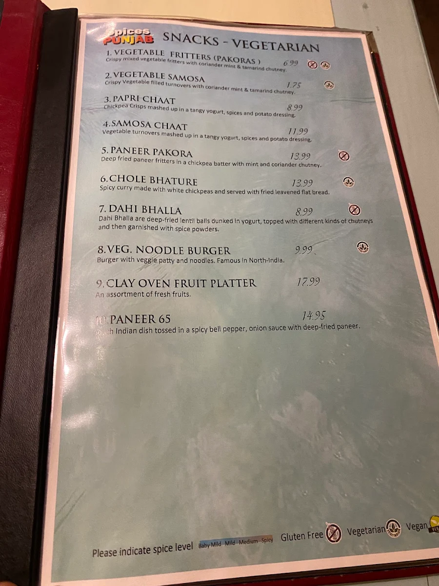 Menu, Spices Of Punjab