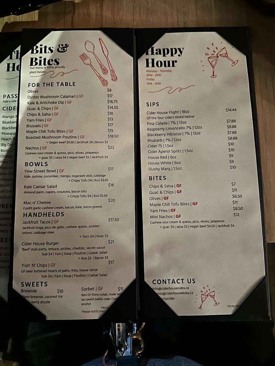 Menu, The Cider House