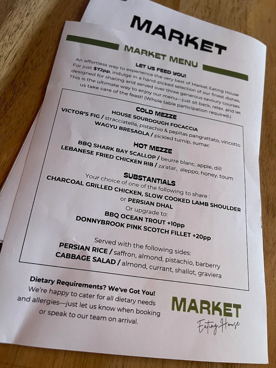 Menu, Market Eating House