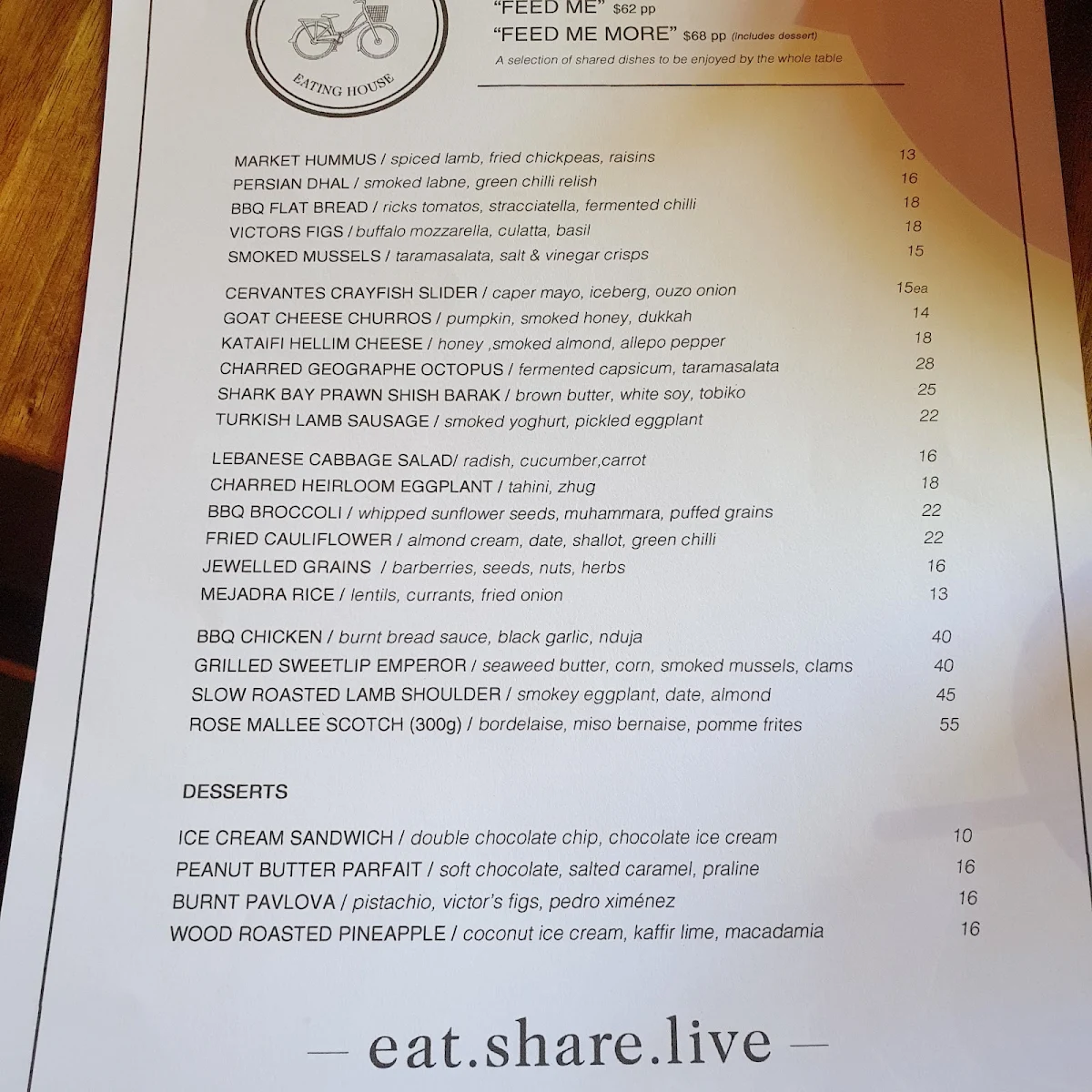 Menu, Market Eating House
