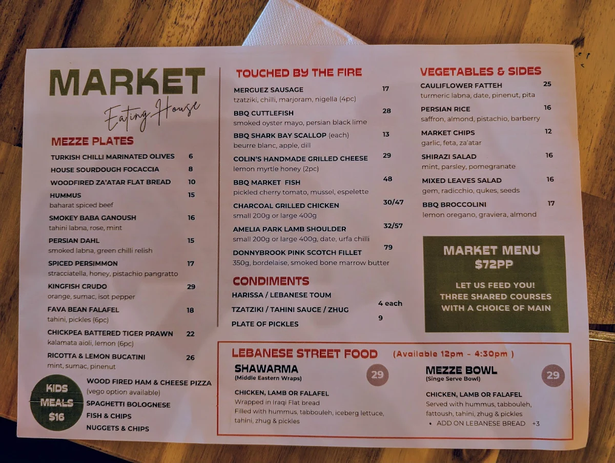 Menu, Market Eating House