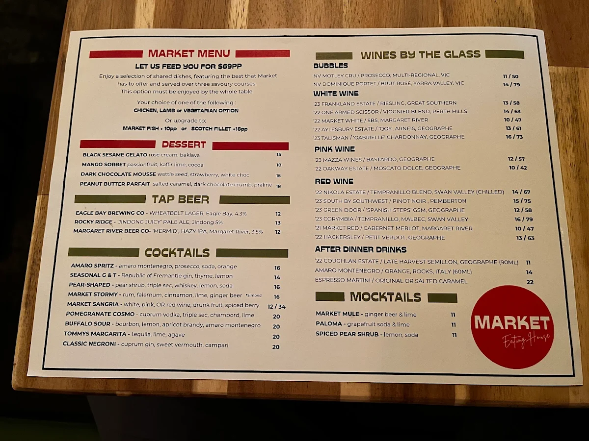 Menu, Market Eating House