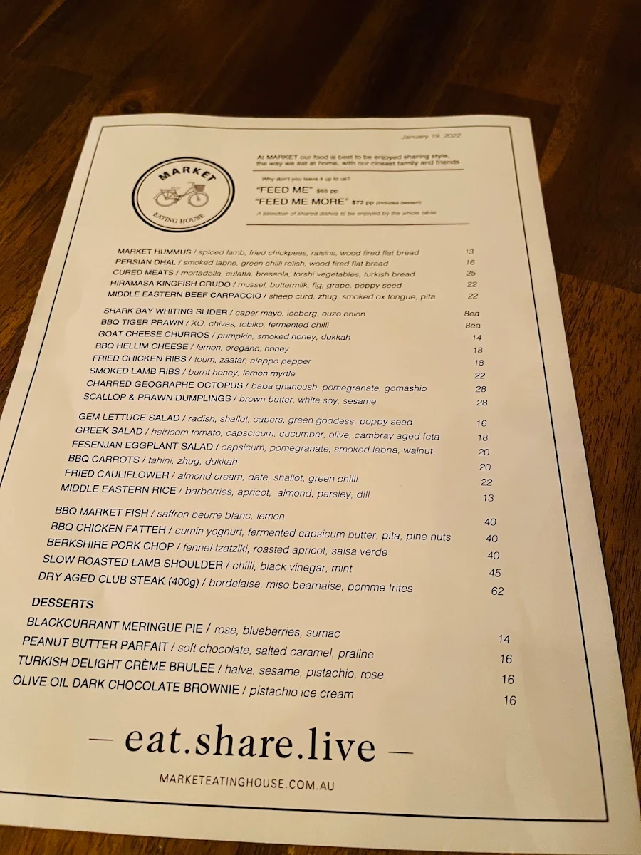 Menu, Market Eating House