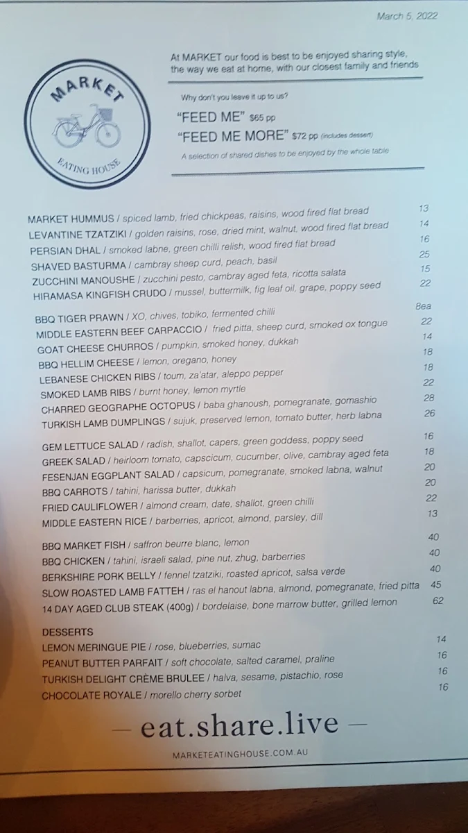 Menu, Market Eating House